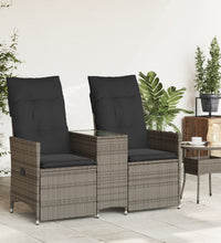 Gartensofa 2-Sitzer Verstellbar mit Tisch Grau Poly Rattan