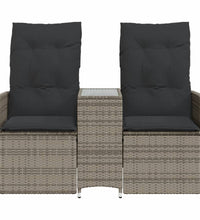 Gartensofa 2-Sitzer Verstellbar mit Tisch Grau Poly Rattan