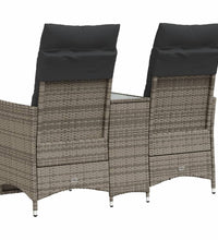 Gartensofa 2-Sitzer Verstellbar mit Tisch Grau Poly Rattan