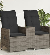 Gartensofa 2-Sitzer Verstellbar mit Tisch Grau Poly Rattan