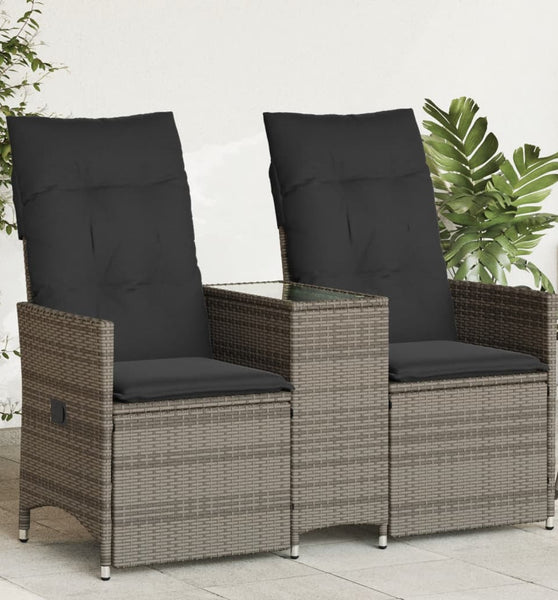 Gartensofa 2-Sitzer Verstellbar mit Tisch Grau Poly Rattan