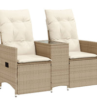 Gartensofa 2-Sitzer Verstellbar mit Tisch Beige Poly Rattan