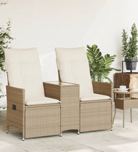 Gartensofa 2-Sitzer Verstellbar mit Tisch Beige Poly Rattan