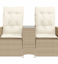 Gartensofa 2-Sitzer Verstellbar mit Tisch Beige Poly Rattan