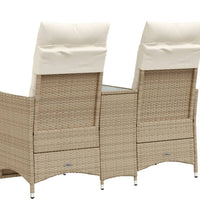 Gartensofa 2-Sitzer Verstellbar mit Tisch Beige Poly Rattan