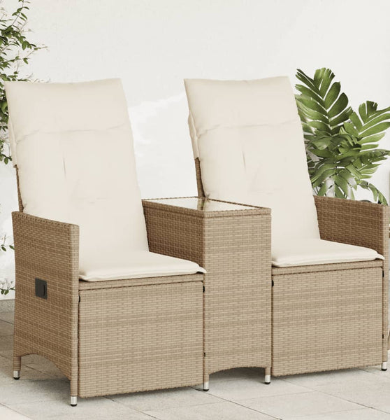 Gartensofa 2-Sitzer Verstellbar mit Tisch Beige Poly Rattan