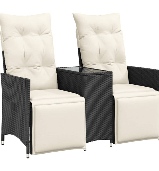 Gartensofa 2-Sitzer Verstellbar mit Tisch Schwarz Poly Rattan