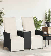 Gartensofa 2-Sitzer Verstellbar mit Tisch Schwarz Poly Rattan