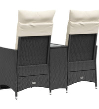 Gartensofa 2-Sitzer Verstellbar mit Tisch Schwarz Poly Rattan