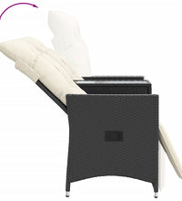 Gartensofa 2-Sitzer Verstellbar mit Tisch Schwarz Poly Rattan