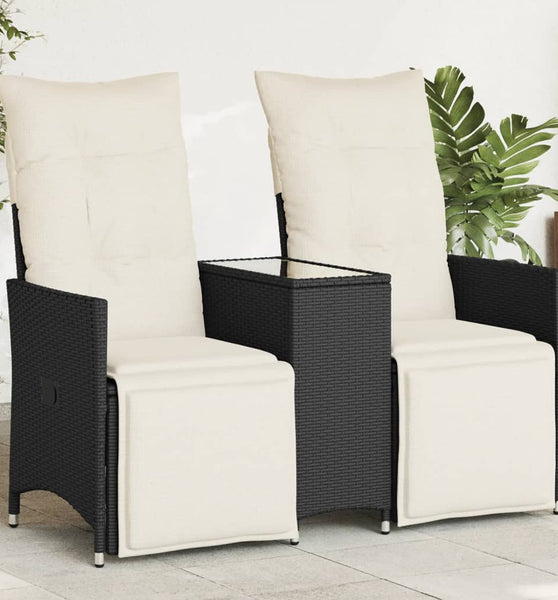 Gartensofa 2-Sitzer Verstellbar mit Tisch Schwarz Poly Rattan