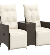 Gartensofa 2-Sitzer Verstellbar mit Tisch Braun Poly Rattan