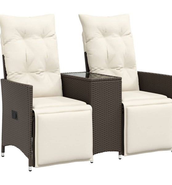 Gartensofa 2-Sitzer Verstellbar mit Tisch Braun Poly Rattan