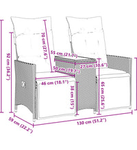 Gartensofa 2-Sitzer Verstellbar mit Tisch Braun Poly Rattan