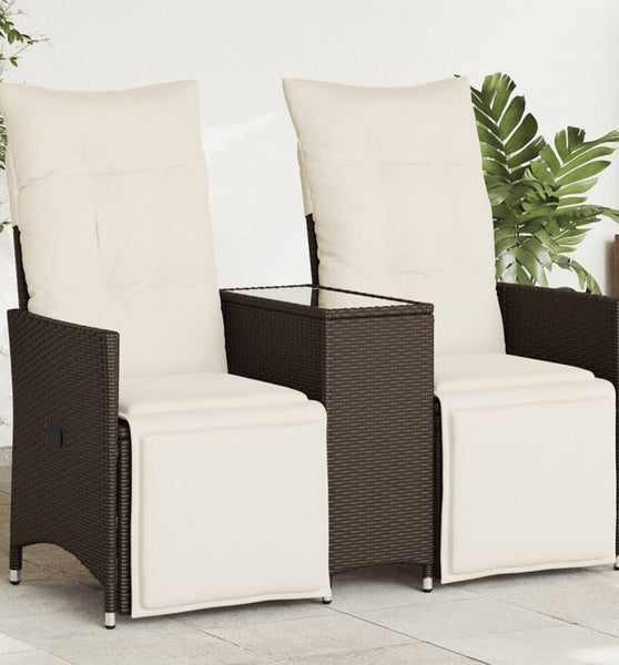 Gartensofa 2-Sitzer Verstellbar mit Tisch Braun Poly Rattan