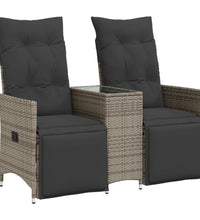 Gartensofa 2-Sitzer Verstellbar mit Tisch Grau Poly Rattan