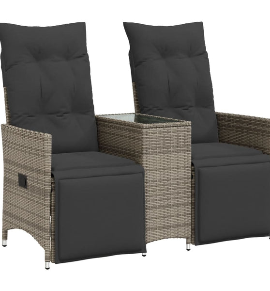 Gartensofa 2-Sitzer Verstellbar mit Tisch Grau Poly Rattan