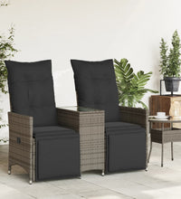 Gartensofa 2-Sitzer Verstellbar mit Tisch Grau Poly Rattan