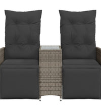 Gartensofa 2-Sitzer Verstellbar mit Tisch Grau Poly Rattan