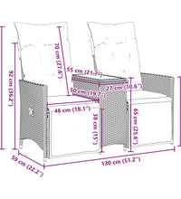 Gartensofa 2-Sitzer Verstellbar mit Tisch Grau Poly Rattan