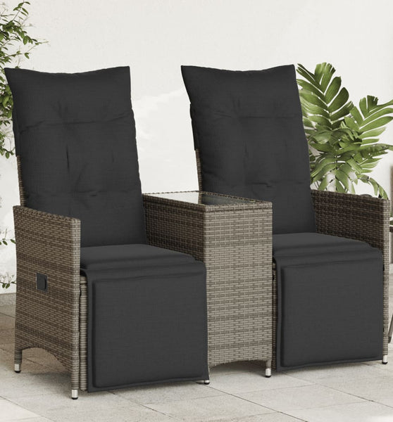 Gartensofa 2-Sitzer Verstellbar mit Tisch Grau Poly Rattan