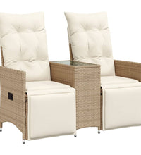 Gartensofa 2-Sitzer Verstellbar mit Tisch Beige Poly Rattan