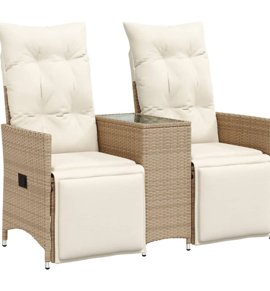 Gartensofa 2-Sitzer Verstellbar mit Tisch Beige Poly Rattan