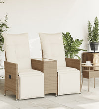 Gartensofa 2-Sitzer Verstellbar mit Tisch Beige Poly Rattan