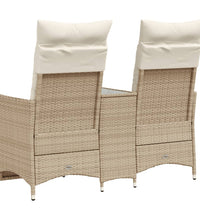 Gartensofa 2-Sitzer Verstellbar mit Tisch Beige Poly Rattan