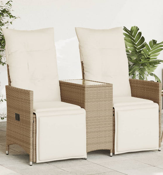 Gartensofa 2-Sitzer Verstellbar mit Tisch Beige Poly Rattan