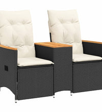 Gartensofa 2-Sitzer Verstellbar mit Tisch Schwarz Poly Rattan