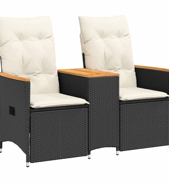 Gartensofa 2-Sitzer Verstellbar mit Tisch Schwarz Poly Rattan