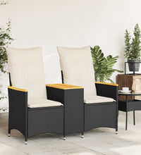 Gartensofa 2-Sitzer Verstellbar mit Tisch Schwarz Poly Rattan