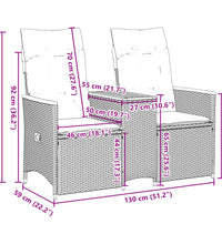 Gartensofa 2-Sitzer Verstellbar mit Tisch Schwarz Poly Rattan