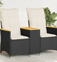 Gartensofa 2-Sitzer Verstellbar mit Tisch Schwarz Poly Rattan