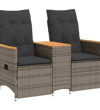 Gartensofa 2-Sitzer Verstellbar mit Tisch Grau Poly Rattan