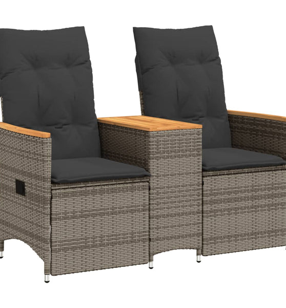 Gartensofa 2-Sitzer Verstellbar mit Tisch Grau Poly Rattan