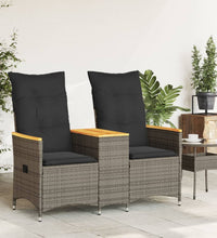 Gartensofa 2-Sitzer Verstellbar mit Tisch Grau Poly Rattan