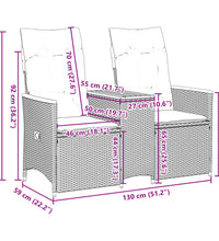 Gartensofa 2-Sitzer Verstellbar mit Tisch Grau Poly Rattan