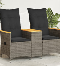 Gartensofa 2-Sitzer Verstellbar mit Tisch Grau Poly Rattan