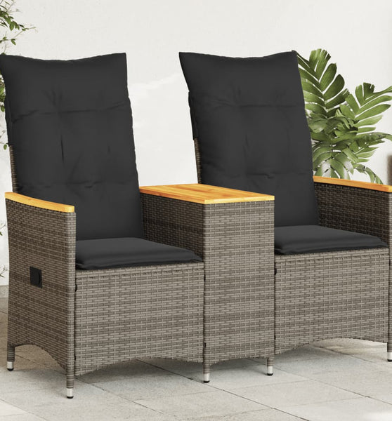 Gartensofa 2-Sitzer Verstellbar mit Tisch Grau Poly Rattan