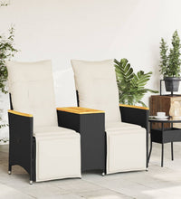 Gartensofa 2-Sitzer Verstellbar mit Tisch Schwarz Poly Rattan