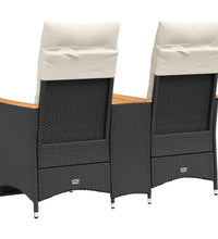 Gartensofa 2-Sitzer Verstellbar mit Tisch Schwarz Poly Rattan