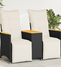 Gartensofa 2-Sitzer Verstellbar mit Tisch Schwarz Poly Rattan