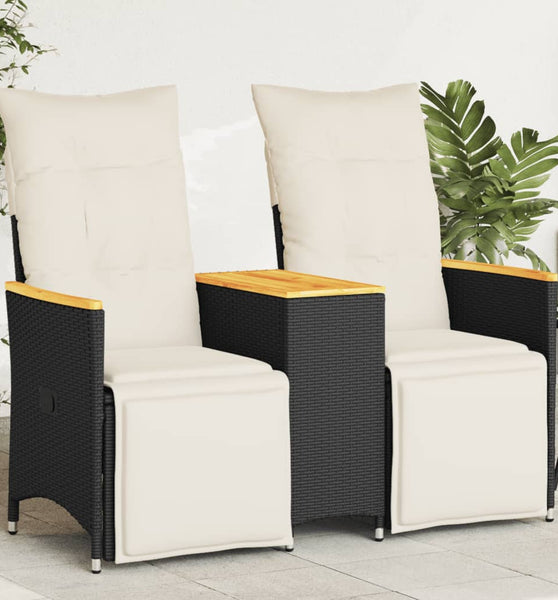 Gartensofa 2-Sitzer Verstellbar mit Tisch Schwarz Poly Rattan