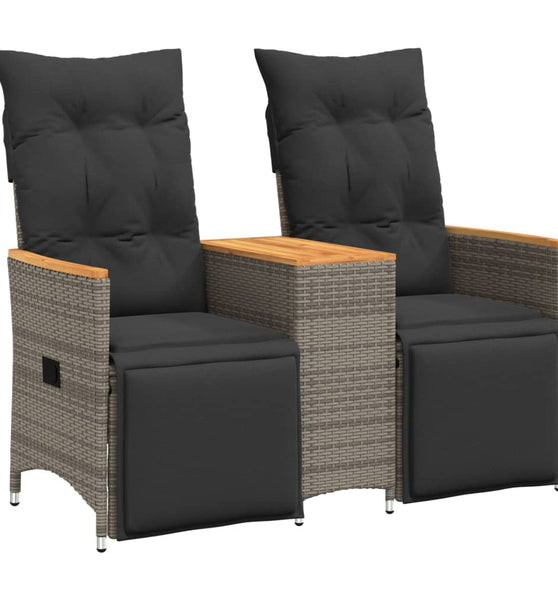 Gartensofa 2-Sitzer Verstellbar mit Tisch Grau Poly Rattan