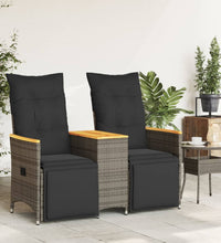 Gartensofa 2-Sitzer Verstellbar mit Tisch Grau Poly Rattan