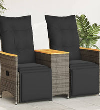 Gartensofa 2-Sitzer Verstellbar mit Tisch Grau Poly Rattan