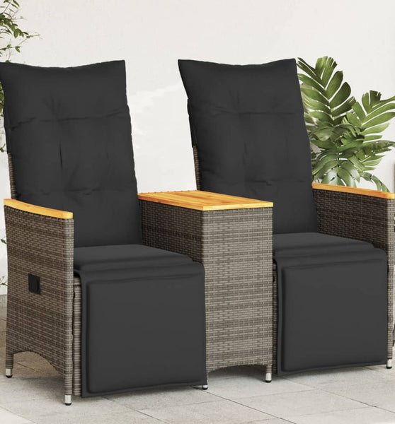 Gartensofa 2-Sitzer Verstellbar mit Tisch Grau Poly Rattan