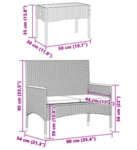 Gartenbank 2-Sitzer mit Kissen und Tisch Schwarz Poly Rattan